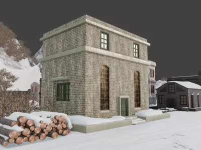 Frozen Village In Mountains Low-poly 3D model