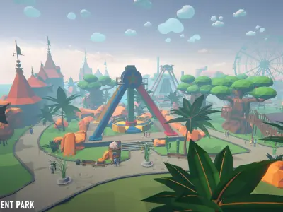 Amusement park - low poly style Low-poly 3D model