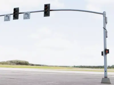 Urban Traffic Light Pole four pieces long and short Bundle 3D model