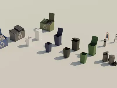 Garbage Can Container - Lowpoly Trash Box Collection 3D Model Pack