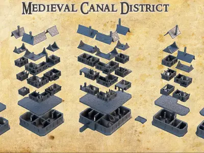 Medieval Canal District Tabletop Terrain 28 MM 3D print model