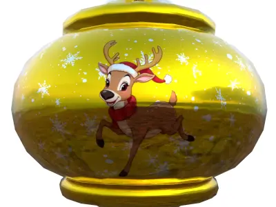 Cute Golden Reindeer Bauble  3D Model PBR  Low Poly Low-poly 3D model