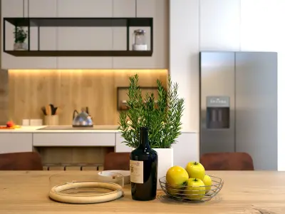 Kitchen and Dining Room Low-poly 3D model