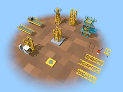 Voxel Tower Crane Low-poly 3D model