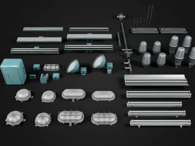 Old Industrial Lamps Pack Low-poly 3D model