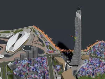 Futuristic Skyscraper Tower by the Waterfront 3D model