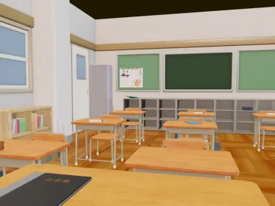 Cute Classroom Set Low-poly 3D model