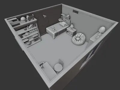 Bedroom house with windows Free 3D model