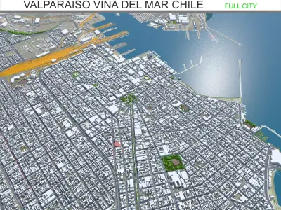 Valparaiso Vina del Mar Chile 30km Low-poly 3D model