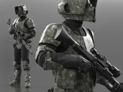  Star Wars Camouflage Scout Trooper Standing by with DLT Rifle 