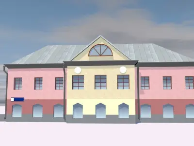 Museum building with stairs and roof Low-poly 3D model