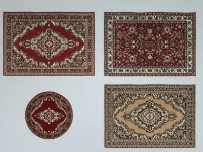 4 Persian Rugs Low-poly 3D model