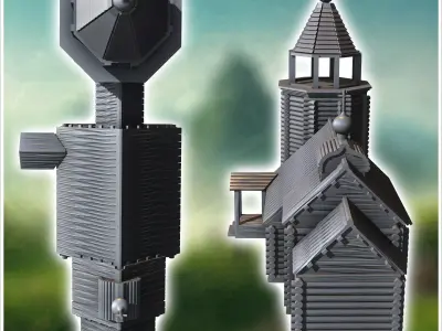 Orthodox Christian wooden church with entrance under a shelter w 3D print model