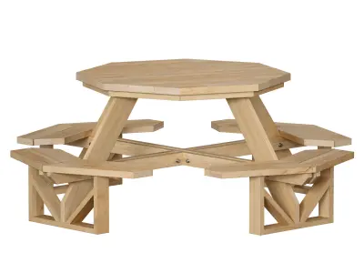 Wooden Round Outdoor Picnic Table 3D model