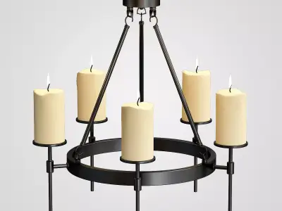 Conne 5 wrought iron candle chandelier 3D model