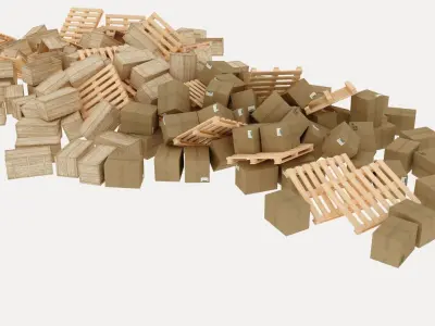 wood and cardboard boxes pallet pile 3 3D model