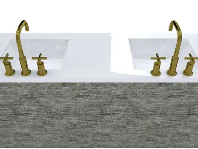 Vanity-007B bathroom vanity with two sinks and brass faucets 3D model