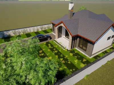 Bungalow Interior And Exterior Low-poly 3D model