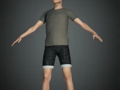 Village or Street boy  rigged 3D model 3D model