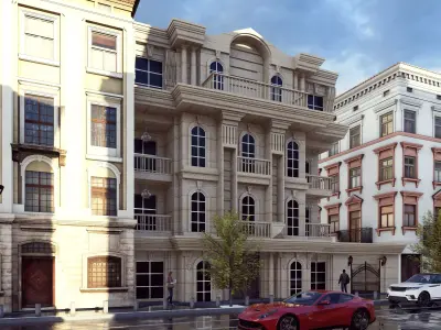 Classic stone facade-Building Classic Facade Element 3D model 9