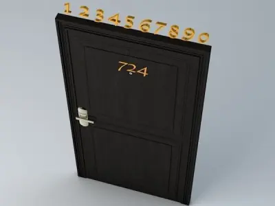 Hotel Room Door with Numbers Low-poly 3D model