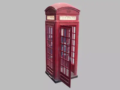 Telephone Booth Lowpoly PBR with Animated Door Low-poly 3D model