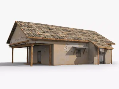 Slum v old building with tile roof Low-poly 3D model