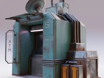 Cyberpunk City Assets - 01 The ATM Low-poly 3D model