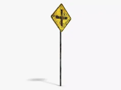 Damaged Crossing Sign Low-poly 3D model