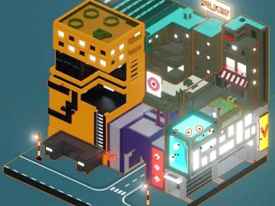 Low Poly Isometric City Low-poly 3D model