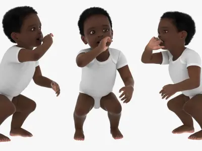  One Year Old Black Boy in Bodysuit Rigged for Maya 