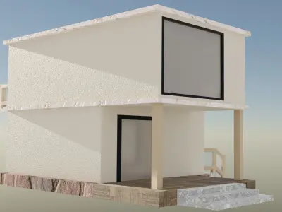 Low Poly House modern in sky Low-poly 3D model