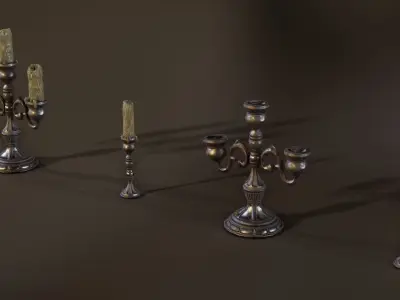 Candlestick three candlesticks Low-poly 3D model