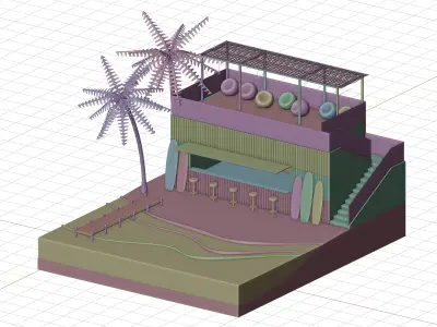 Isometric View Summer Beach 3D Render Illustration 3D model