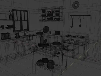 Kitchen with cabinets and wooden floors Free 3D model