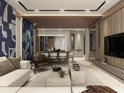 Interior Scene Entrance Living Room Kitchen Modern Vray 3D model