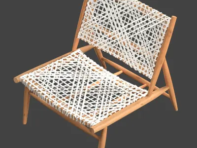 wooden chair with leather ropes 3D model