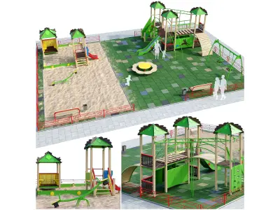 Playground with a large sandbox 3D model
