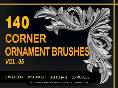 ORNAMENT BRUSHES ALPHA and 3D MODEL- VOL 01 - 02 - 03 - 04 - 05 3D Model Pack