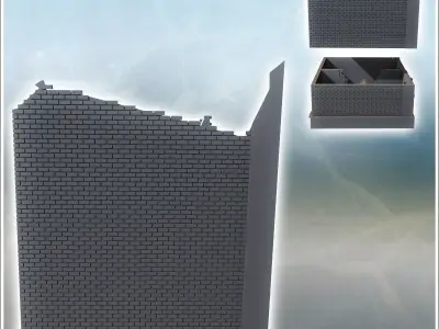 Square brick building with shuttered windows and two floors ruin 3D print model