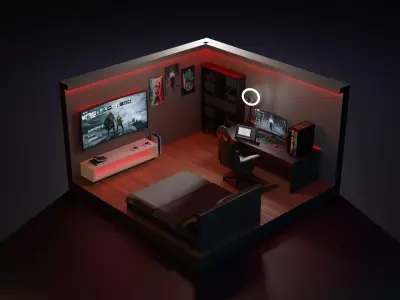 Isometric gaming room 3D model