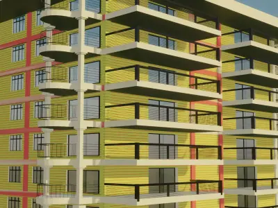 Apartment residential building with balconies 3D model