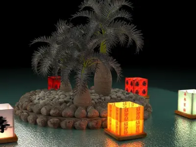 Chinese water lantern with Hawaii coconut tree   3D model