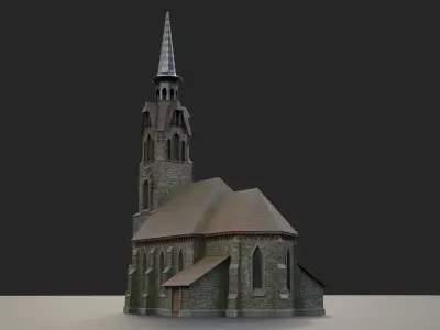 Old medieval church Low-poly 3D model