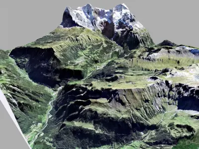 Mountain landscape and cityscape Lauterbrunnen Switzerland 3D model