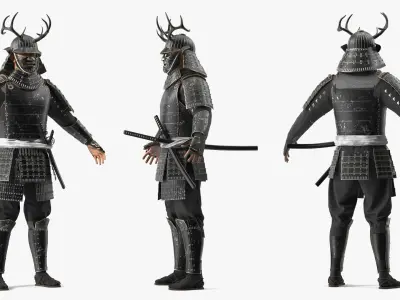  Armored Samurai Character With Antler Helmet 