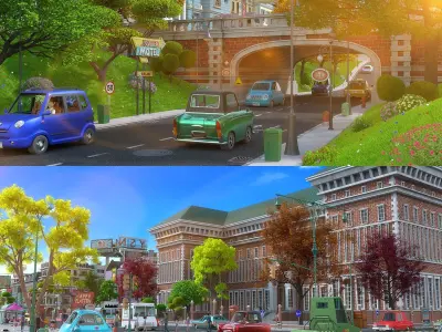Cartoon City Street Scene V2 3D model