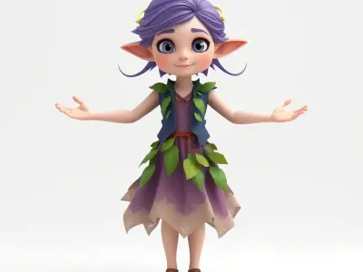 Elf Girl Rigged and Animated D Character Model with PBR Textures Low-poly 3D model