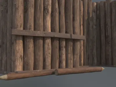 trench wooden fence made of logs 3D model