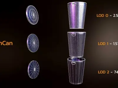 Trash can Game Ready Low-poly 3D model
